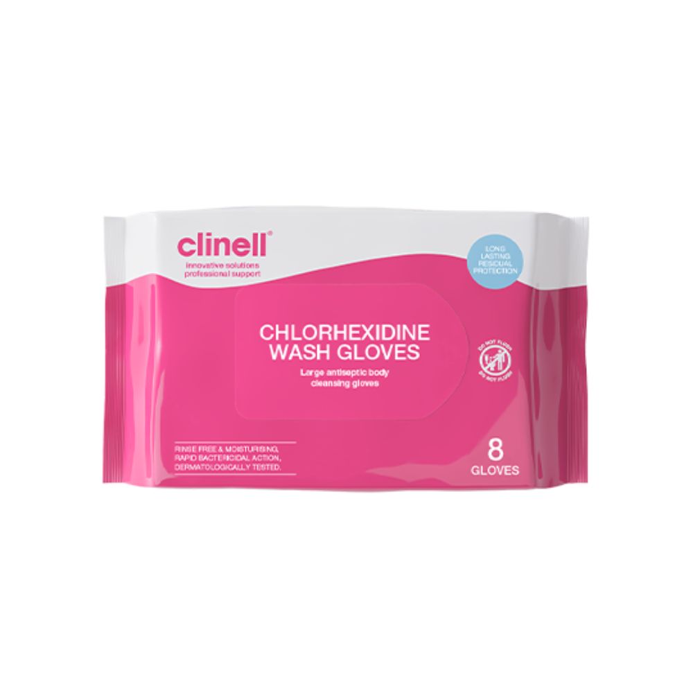 Clinell Chlorhexidine Wash Gloves Опаковка от 8 ръкавици