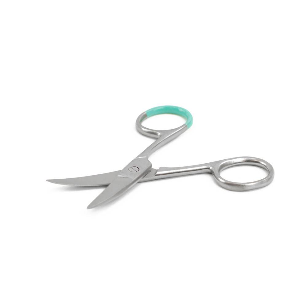 Stainless steel curved nail scissors 6cm with green finger grips