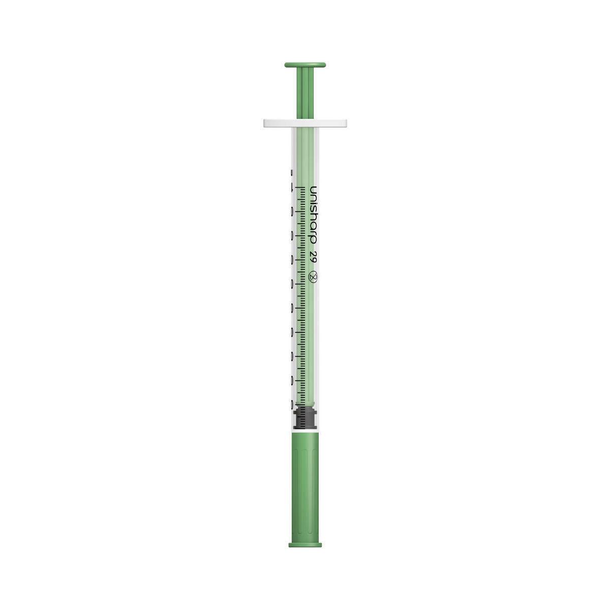 1 ml 0,5 инча 29 g зелена Unisharp спринцовка и игла u100