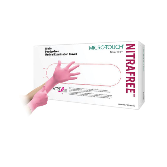 Розови нитрилни ръкавици за преглед Ansell Micro-Touch NitraFree, кутия от 100 броя