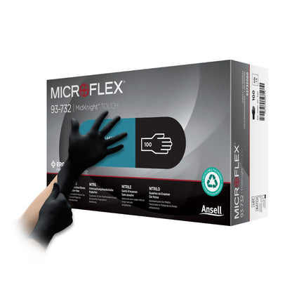 Черни нитрилни ръкавици за преглед Ansell Microflex MidKnight Touch, кутия от 100 броя