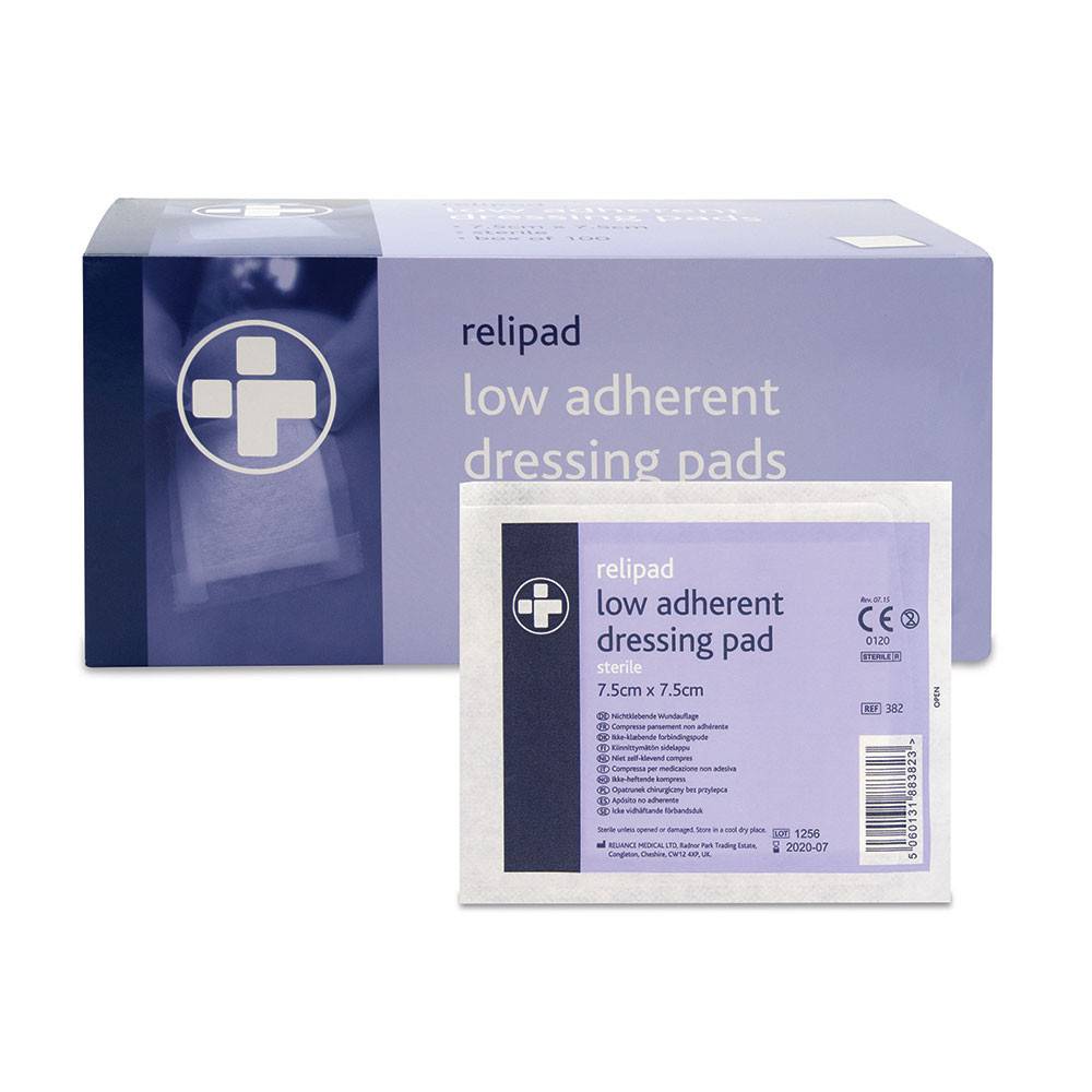 Relipad Low-Adherent Dressing Pads 7.5cm x 7.5cm Pack of 100 - UKMEDI