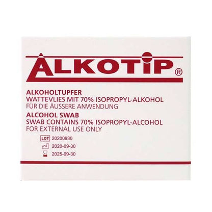 Опаковка Alkotip 70% алкохолни тампони преди инжектиране от 250