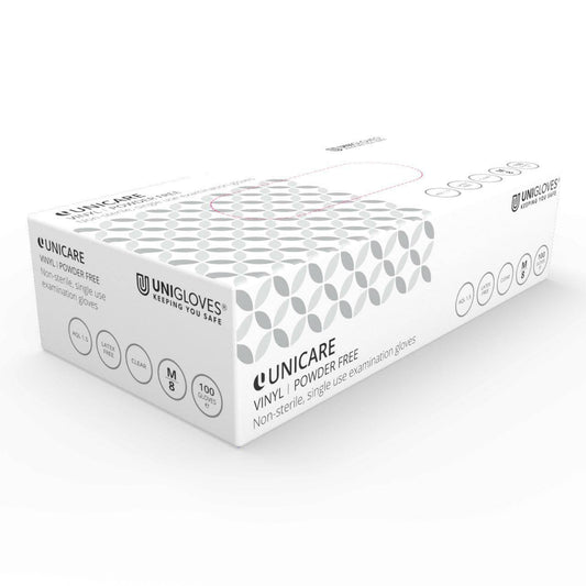 Прозрачни винилови прегледни ръкавици Unicare (EN455) 100 ръкавици в кутия