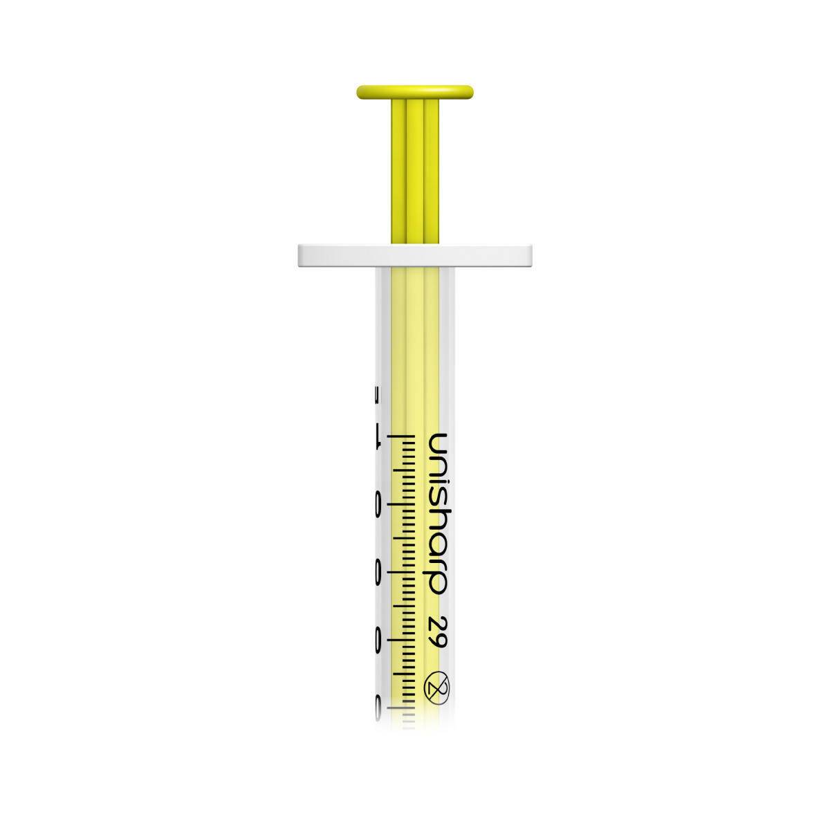 Unisharp 1ml 0.5 inch 29g Yellow Unisharp Syringe and Needle u100 UF29Y UKMEDI - UK Medical Supplies