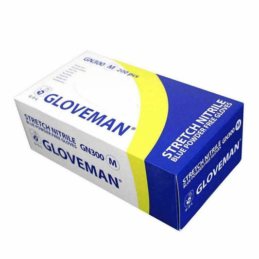Gloveman Nitrile Powder Free Blue Gloves Box 200 GN300 UKMEDI.CO.UK