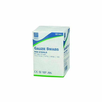 Premier Gauze Swabs: 7.5 x 7.5cm 8 Ply x 100 1655A UKMEDI.CO.UK