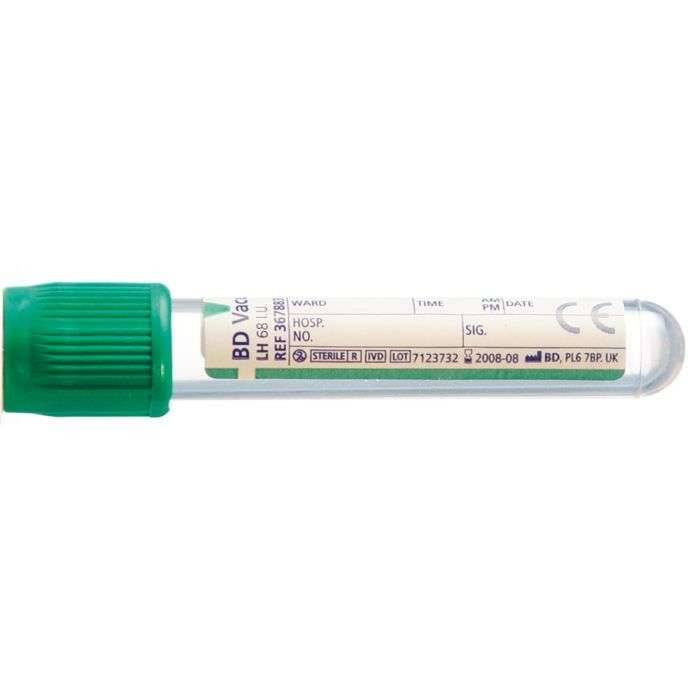 BD Vacutainer 6 ml пластмасова литиева туба за хепарин, зелена капачка Hemogard