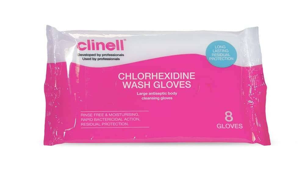 Clinell Chlorhexidine Wash Gloves Опаковка от 8 ръкавици