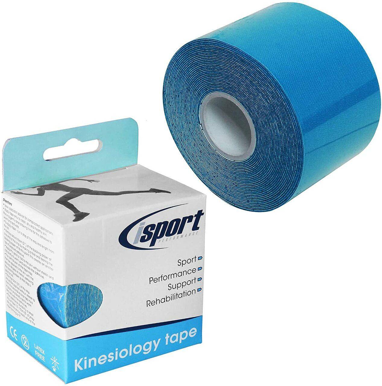 Синя кинезиологична лента 5cm x 5m isport Performance