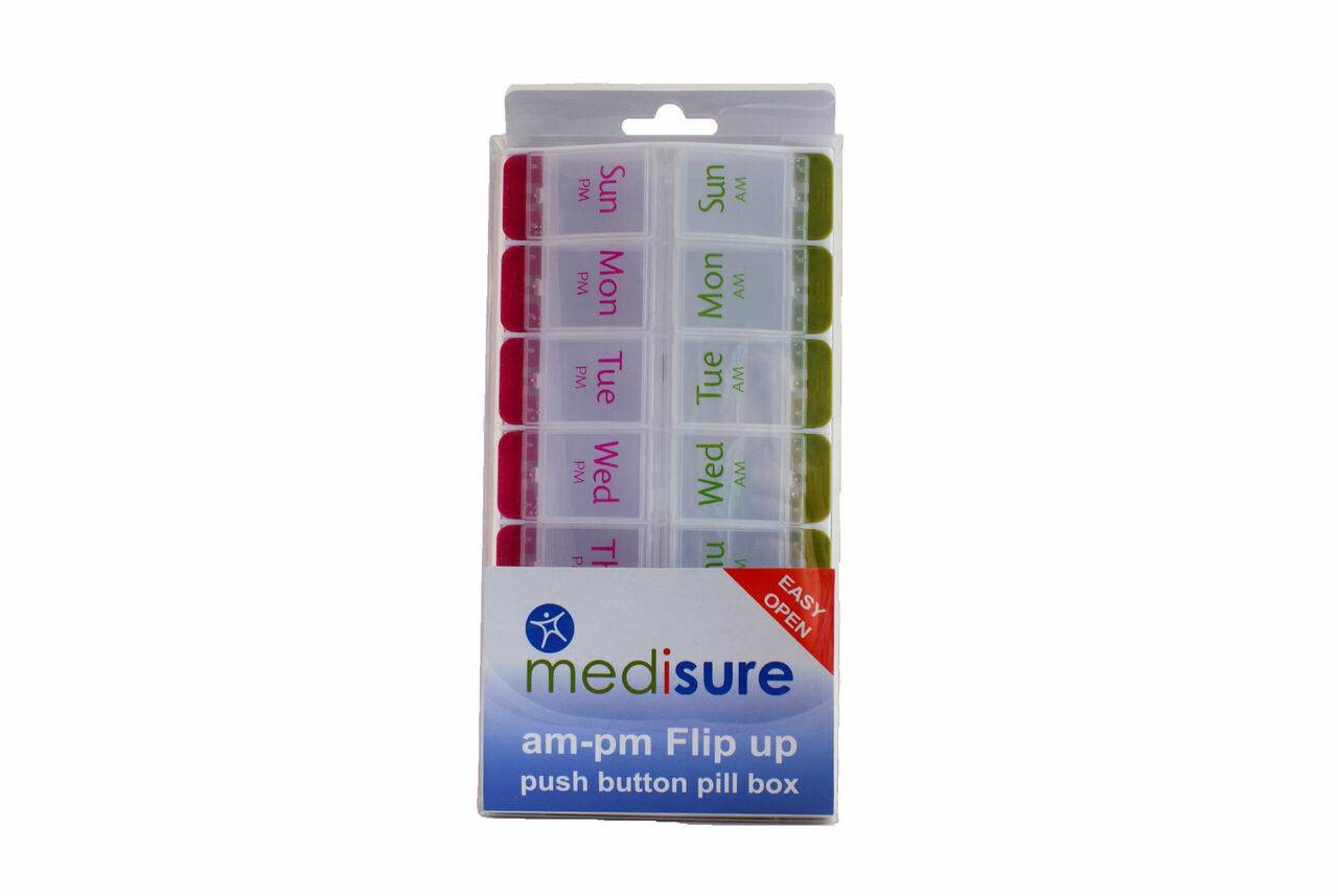 AM-PM Flip Up Push Button Pill Box MS21284 UKMEDI.CO.UK