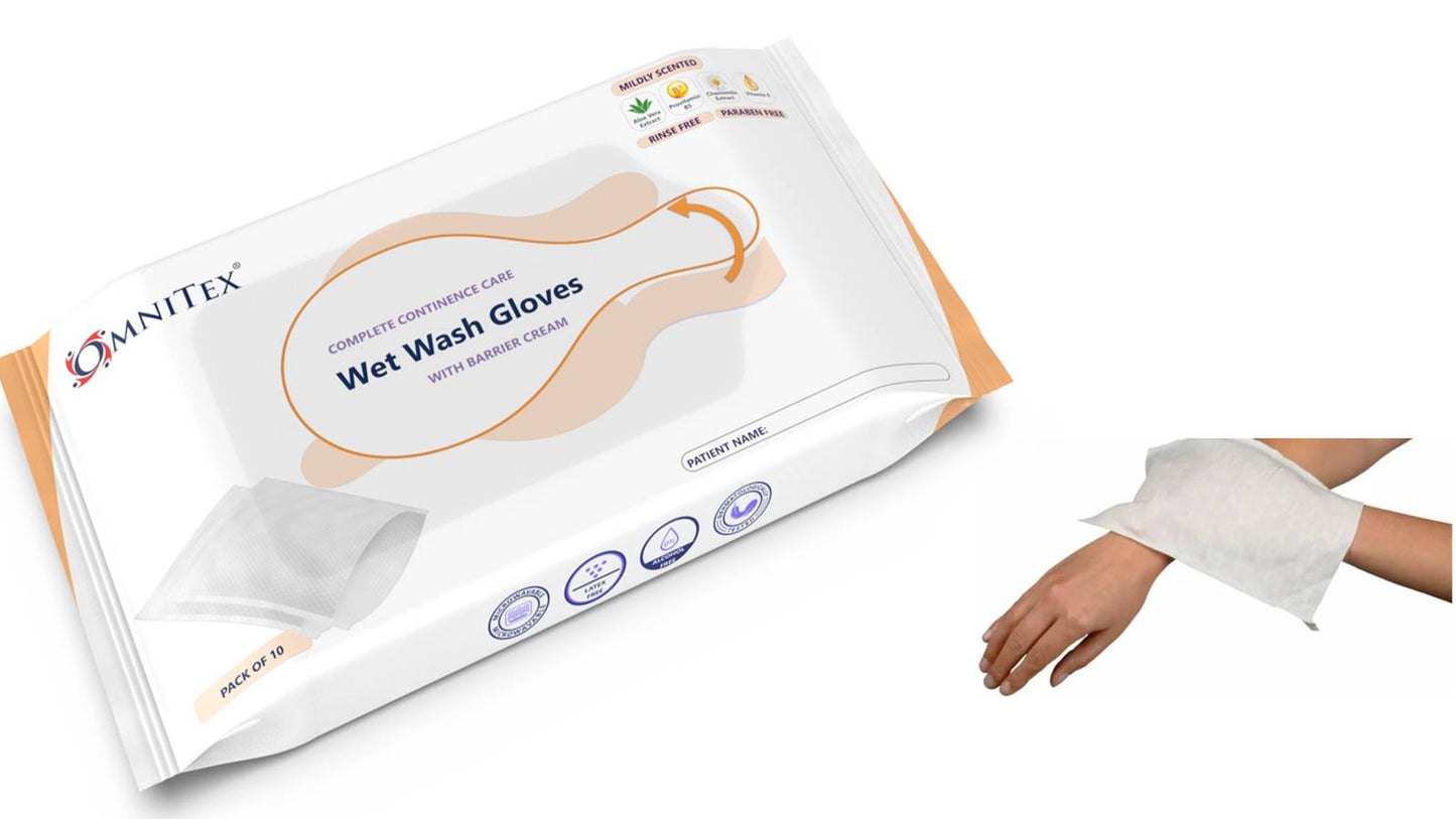 Omnitex Bed Bath Wet Wash Gloves with Barrier Cream Опаковка от 10 броя