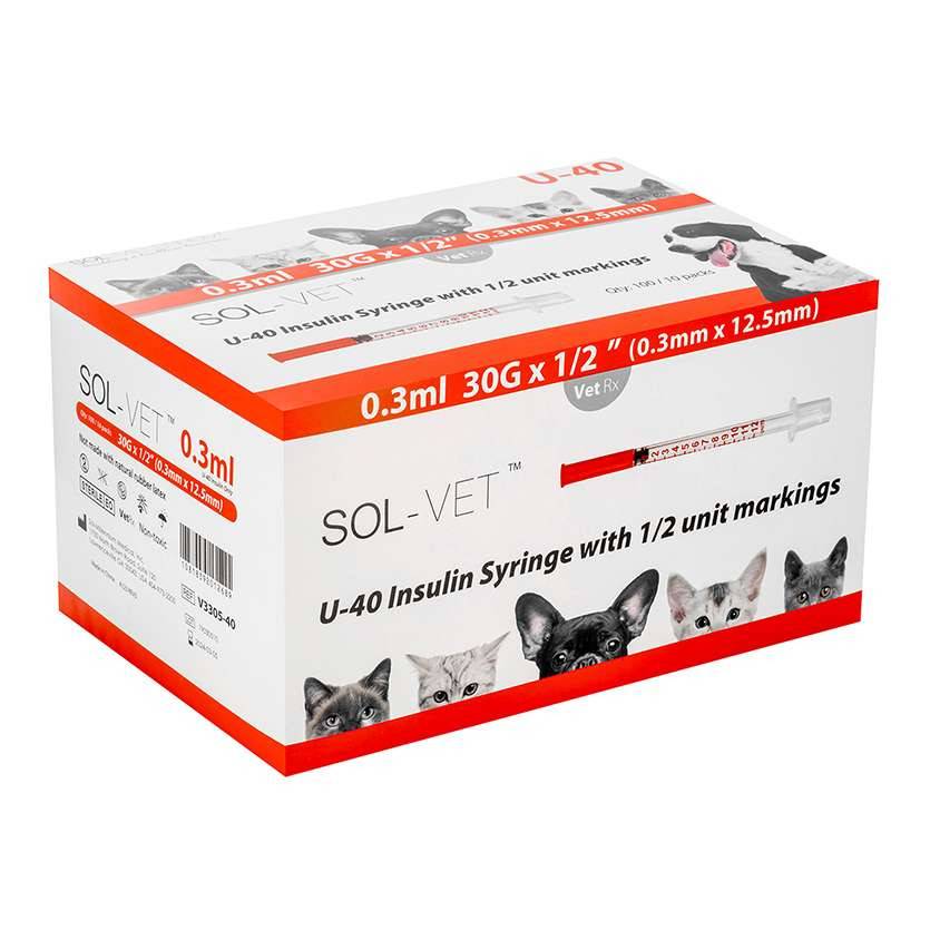 Sol-Vet 0,3 ml 30 g 0,5 инча U40 спринцовка с фиксирана игла