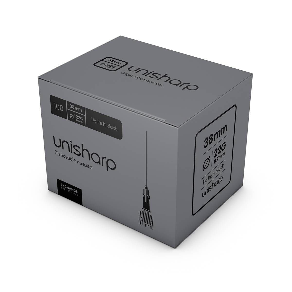 22g Черни 1,5 инчови Unisharp игли