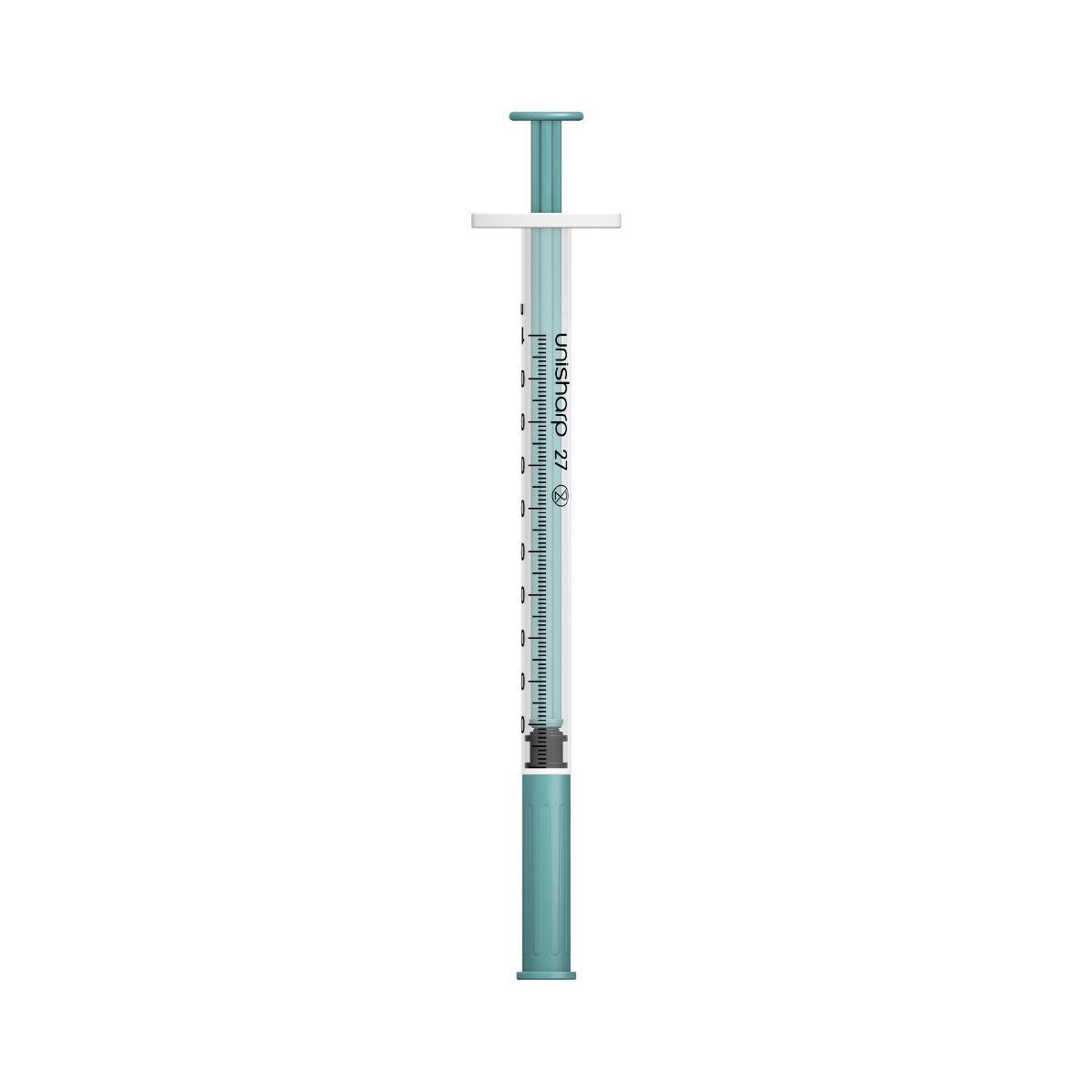 Unisharp 1ml 0.5 inch 27g Teal Green Unisharp Syringe and Needle u100 UF27N UKMEDI - UK Medical Supplies