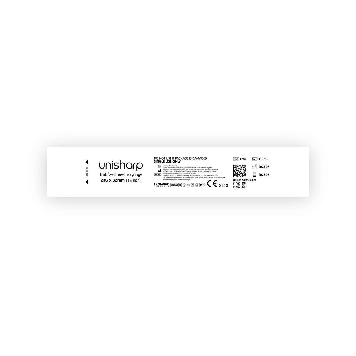 1 ml 23G 32 mm 1,25 инча спринцовка и игла Unisharp u100